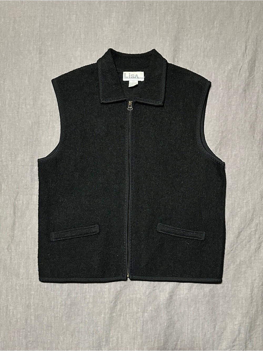 Lisa International Vintage Zip-Front Wool Vest